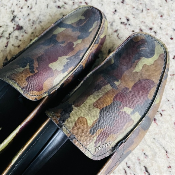 RUNWAY PRADA GREEN CAMO PRINT LEATHER CAMOUFLAGE SLOAFERS MENS SHOES (No Box) - Picture 4 of 7